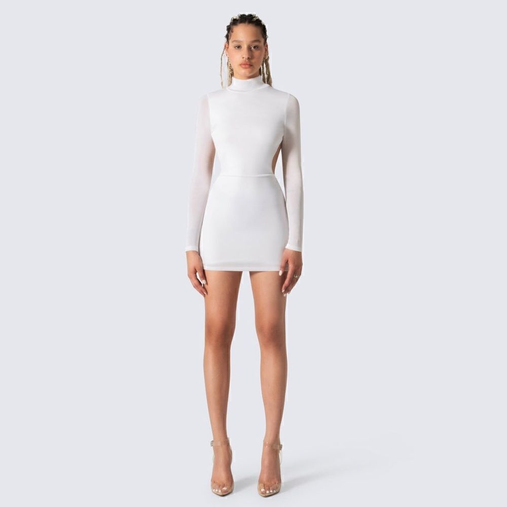 White Glamazon Long Sleeve Backless Dress